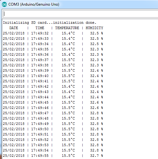 arduino datalogger dht22 serial monitor